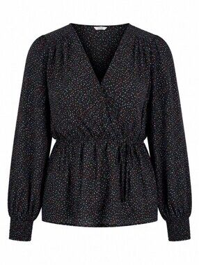 Penningtons Plus Size Black Polka Dot V-neck Faux Wrap Peplum Women Blouse 3X